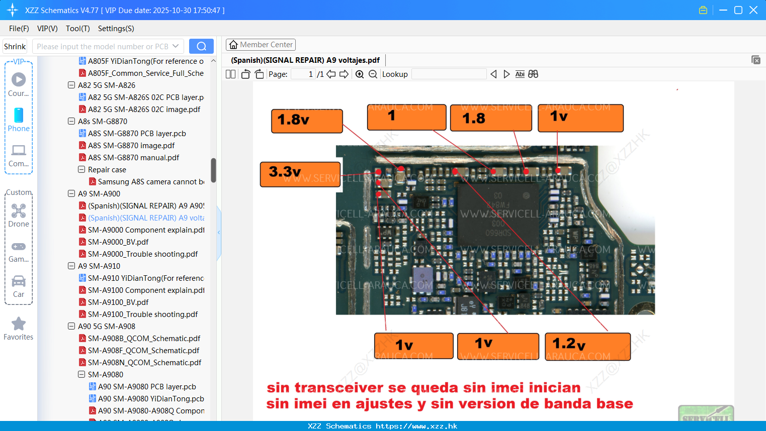 Samsung (Spanish)(SIGNAL REPAIR) A9 Voltajes